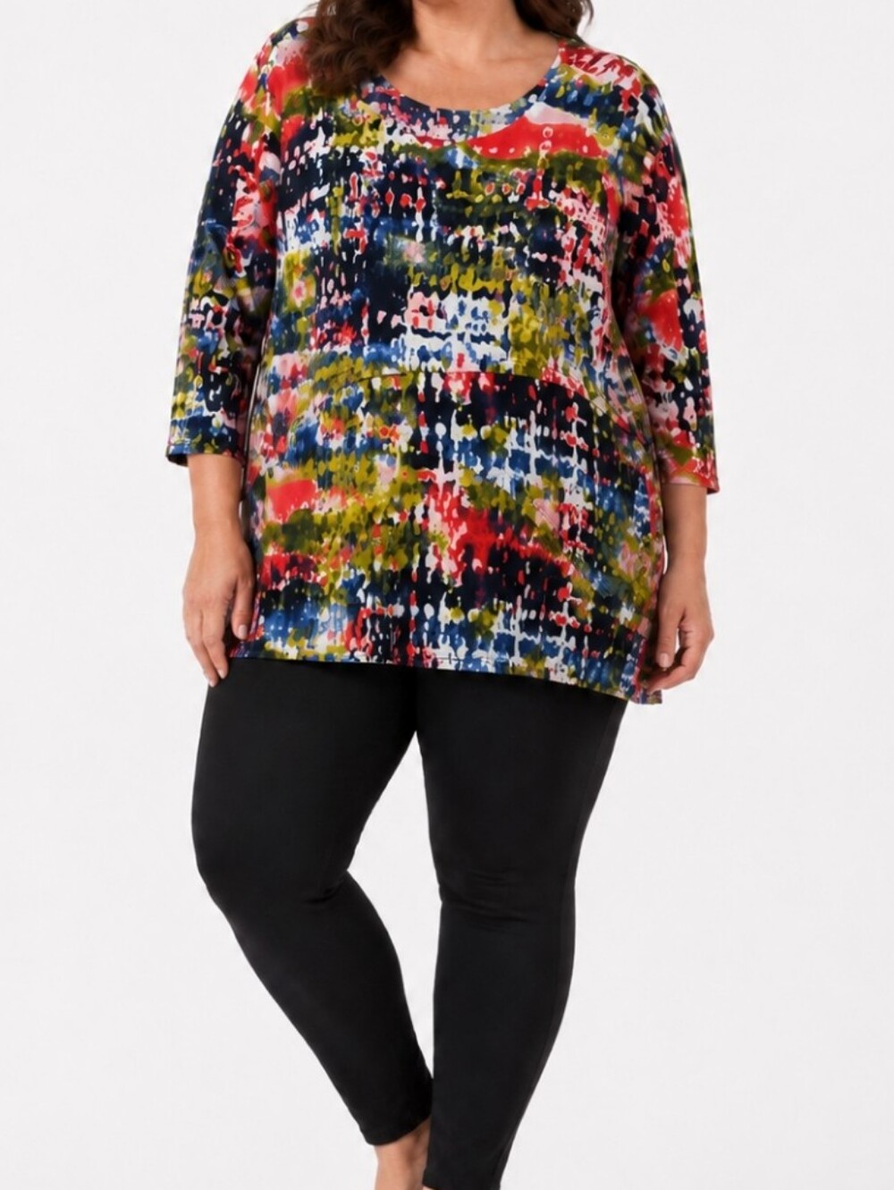 Pretty Women Roxy 1X Abstract Print Layered Front Stretch Tunic Top Made in Cnda